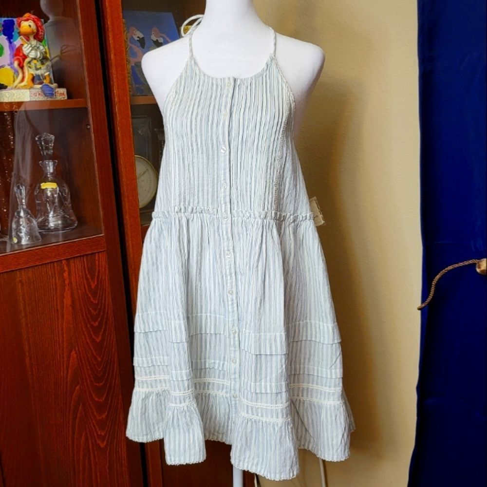 Free People Light Blue Striped Mini Dress